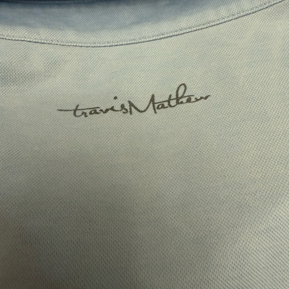 TravisMathew Golf Polo Shirt Mens Large Blue Stripe Performance Pima Cotton - Picture 9 of 9